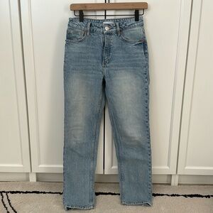 Zara High Waisted Straight Leg Jeans light blue
